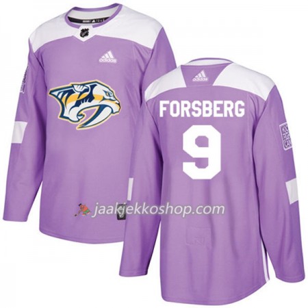 Miehille NHL Nashville Predators Pelipaita Filip Forsberg 9 Adidas 2017-2018 Violetti Fights Cancer PracticeAuthentic